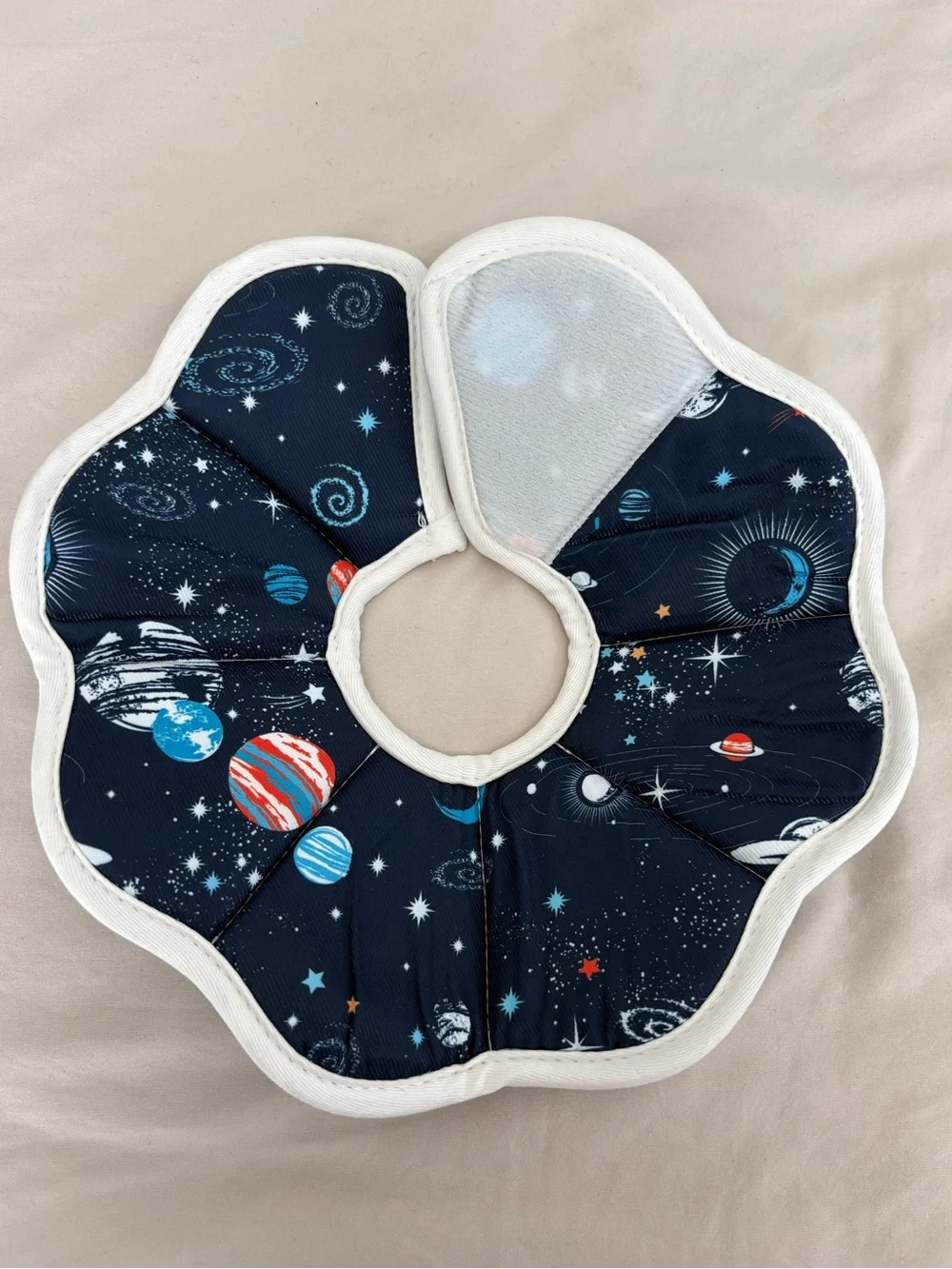 Space Print Cat Recovery Cone Collar - Navy with Planets - Small